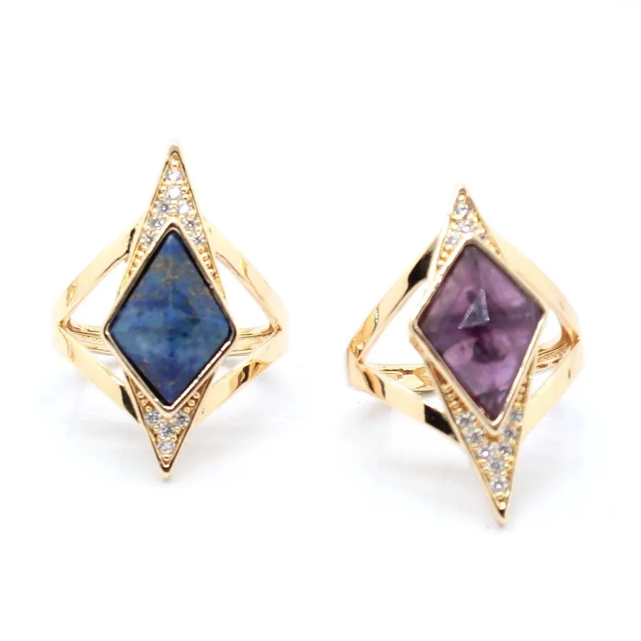 Charms Natural Healing Crystal Stone Rings For Women Amethyst Rose Quartz Lapis Lazuli Agate Choice Adjustable Ring Men Jewelry