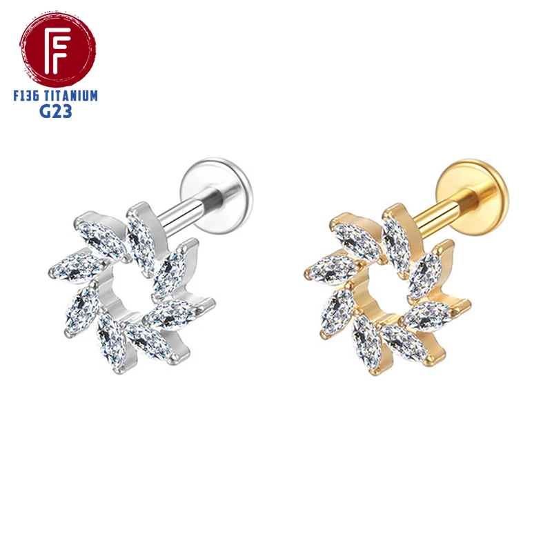 F136 Titanium Piercing Septum 16G Flower Shape Lip Tragus Zircon Cartilage Women Daith Helix Earring Hinged Segment Body Jewelry