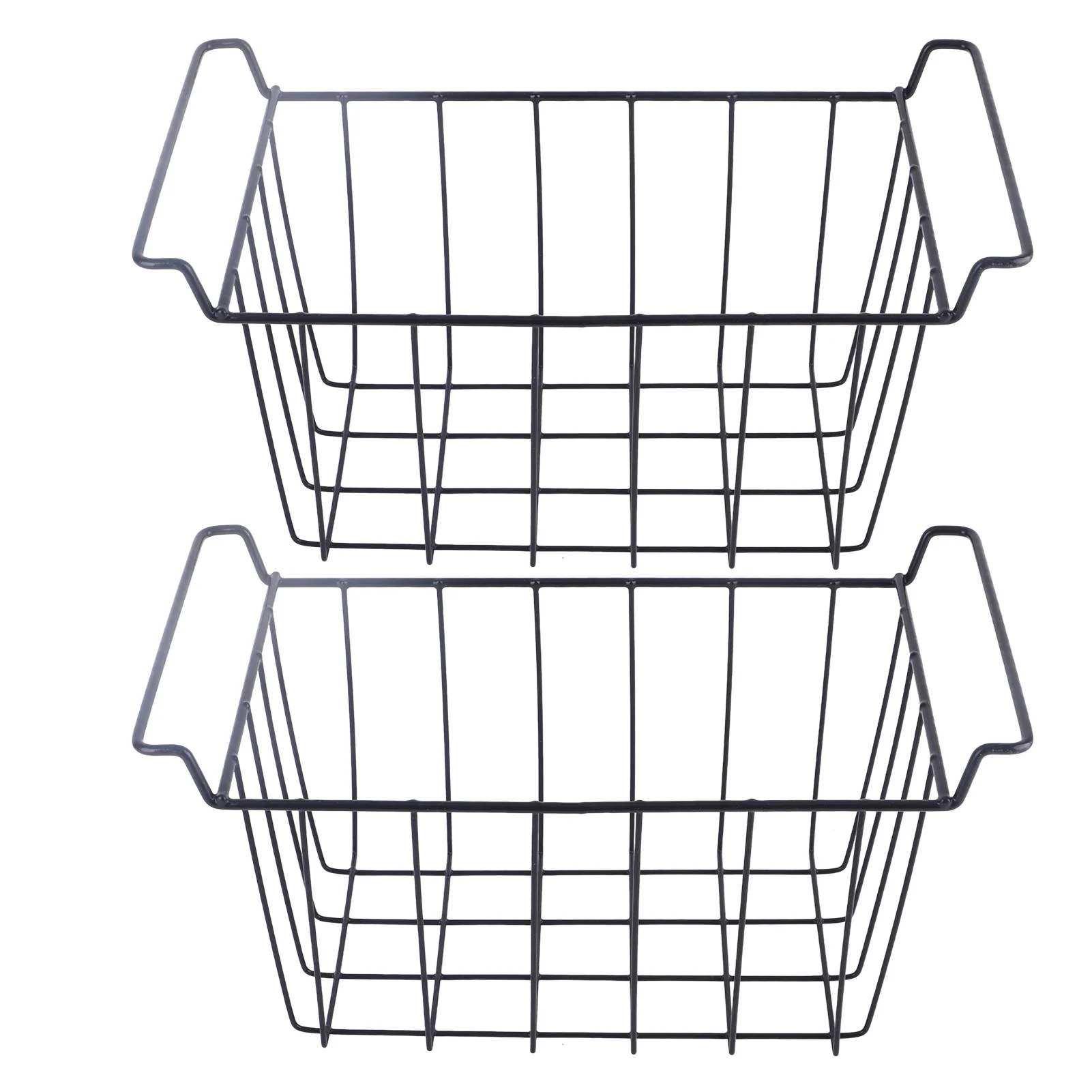 2-Pack  Freezer Metal Mesh Storage Baskets, PE-Coated Hanging Storage Racks, Black, Suitable for Refrigerator Shelves