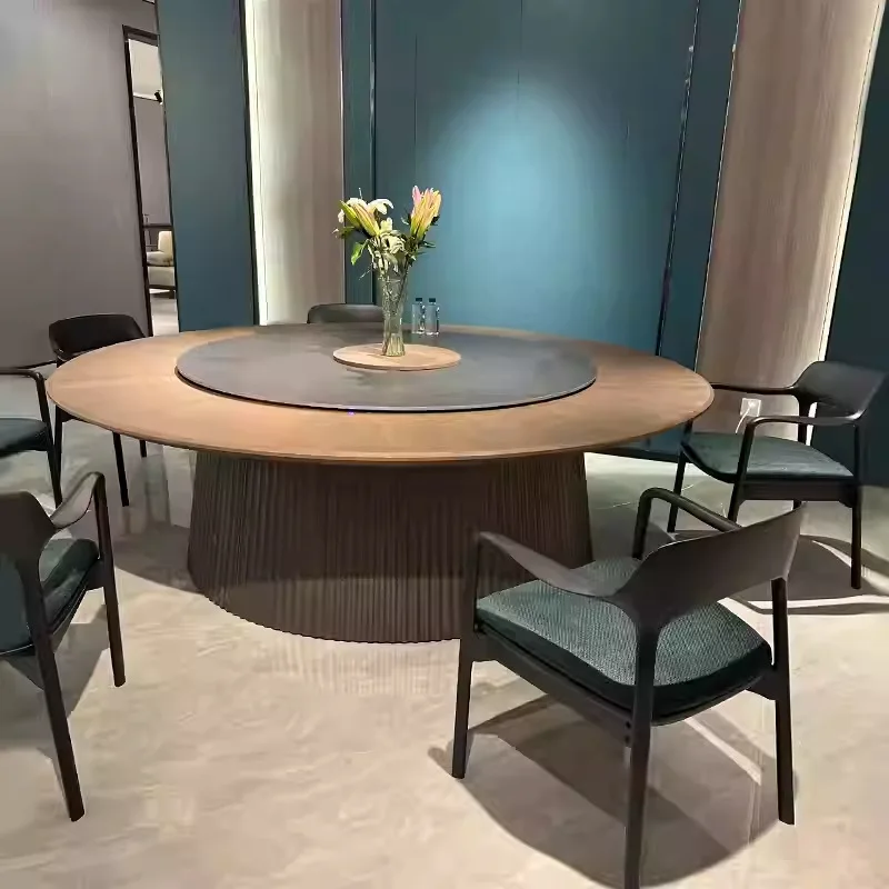 Round table, Chinese rock slab, electric dining table
