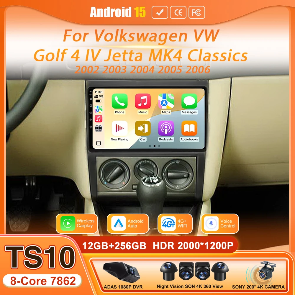 Android For Volkswagen VW Golf 4 IV Jetta MK4 Classics 2002 - 2006 Car Multimedia Player Carplay Auto Radio Navigation GPS  Wifi