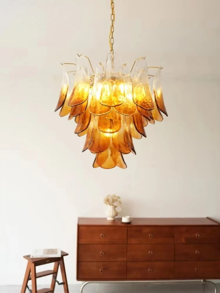 

Murano Glass Petal Hanging Chandeliers For Living Room Bedroom French Italian Glass Pendant Light Dining Table Vintage Lights