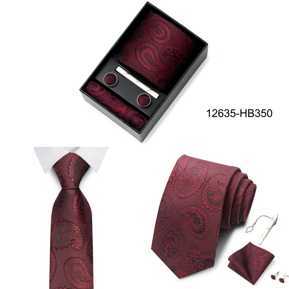 Heißer Verkauf Urlaub Geschenk Box Für Männer 8 cm Krawatte Taschentuch Manschettenknopf Clip Set Blau Druck Hochzeit Geschenk Fit Business – Detail 14