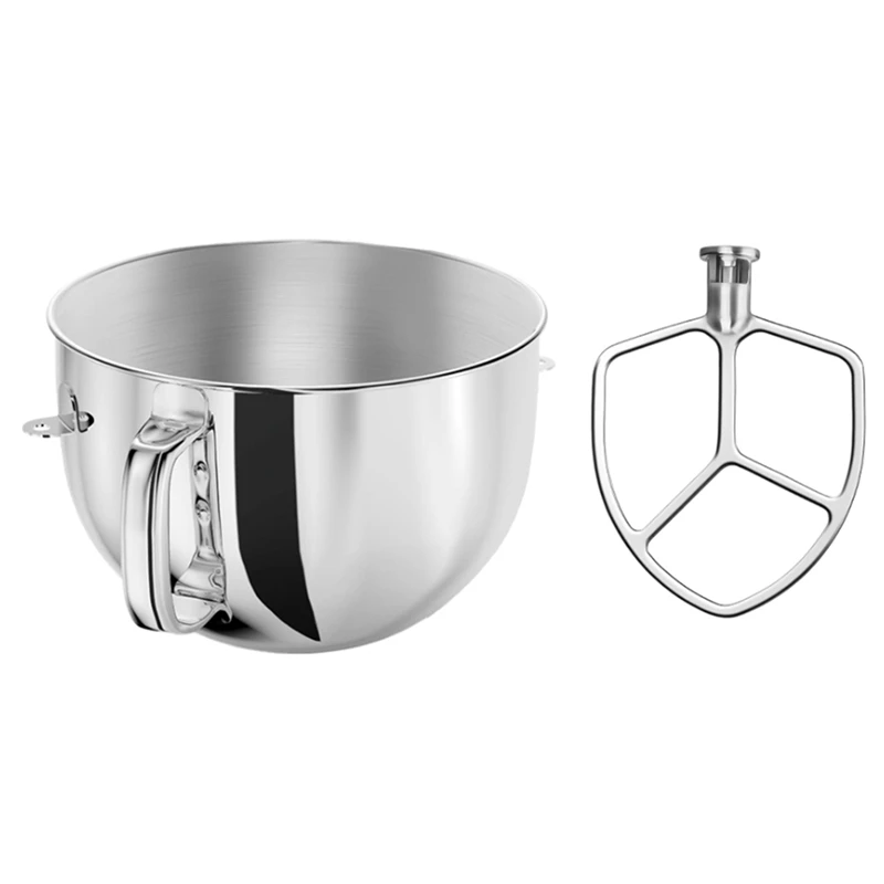 Stainless Steel Professional Dough Hook & Mixing Bowl For 5And 6 Quart Mixer For Kitchenaid 5 Plus And 600 Series Mixer