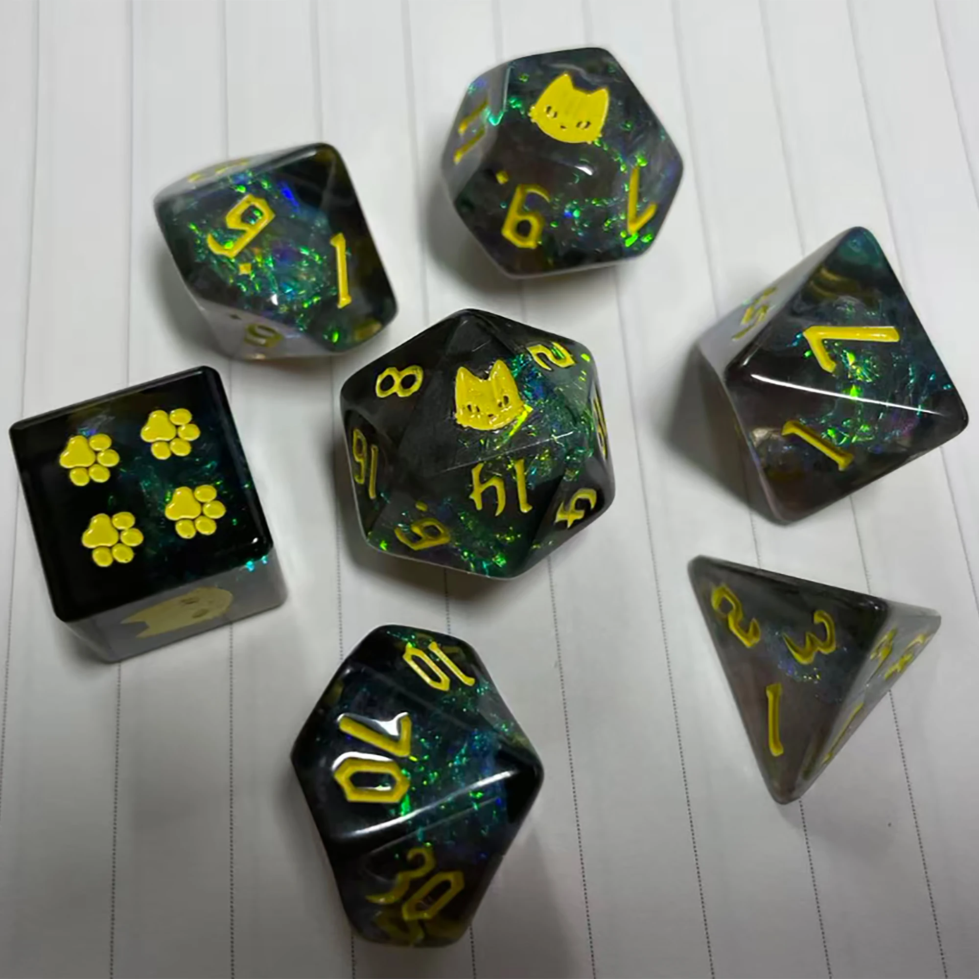 1-7Pcs DND Dice Leopard Print Solid Resin Dice Set Golden Word Multi-sided Polyhedral Dice for D&D COC Role RPG Table Game