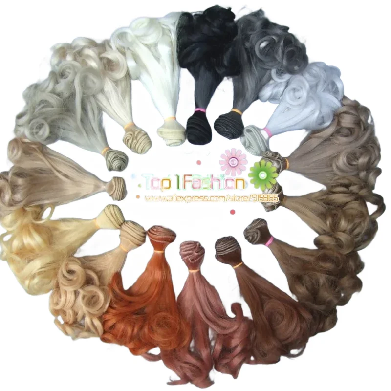 1pcs 15cm High Temperature Curly Bjd Hair for 1/3 1/4 BJD Diy Fabric Russian Soft Doll Wigs