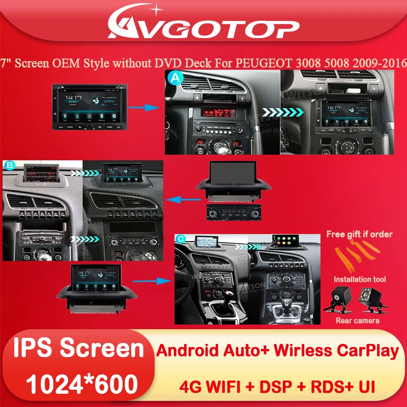 

Android 14 Car Radio Multimedia For PEUGEOT 3008 5008 2009-2016 Wireless Carplay DSP IPS Wifi 4G GPS Stereo Auto No DVD player