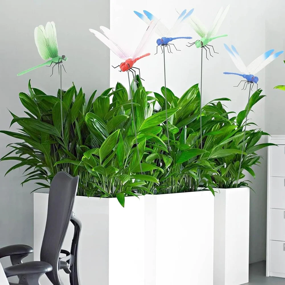A25F-12PCS Dragonfly Stakes On Sticks Artificial Dragonfly Patio Garden Decor Yard Planter Colorful Dragonfly Ornaments