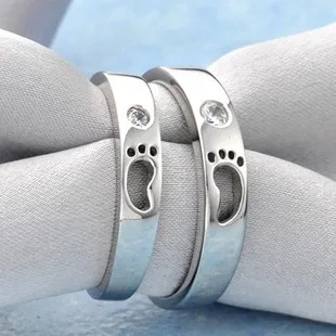 Silver Love Footprints Hollow Sub Size Couple Rings Adjustable Rings Perfect Romantic Valentine S Day Gift For Men Women