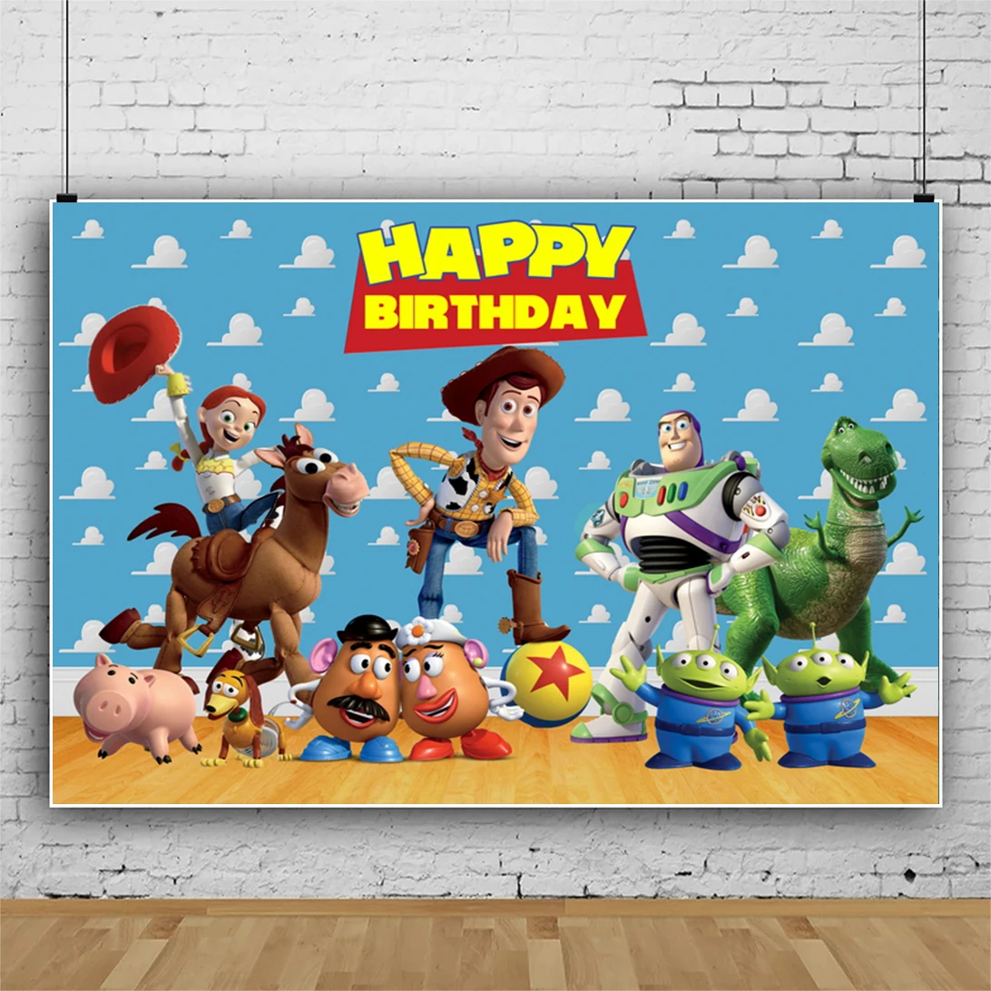 Toy Story Children Photography Backdrops for Boy Birthday Party Decor First Birthday Cartoon Photo Background Home Decorations