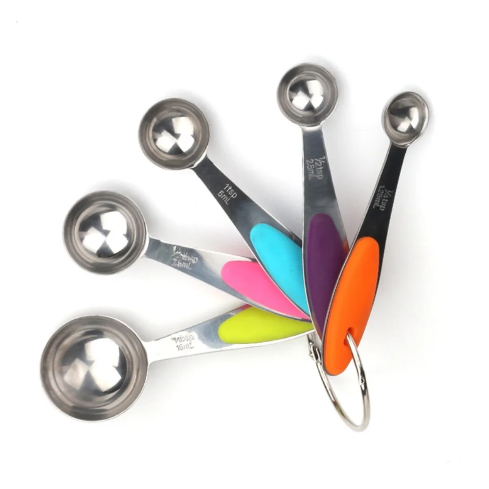Stainless Steel 5-piece Set, Measuring Cup, Measuring Spoon, Measuring Spoon Set, with Silicone Thermal Insulation Pad,