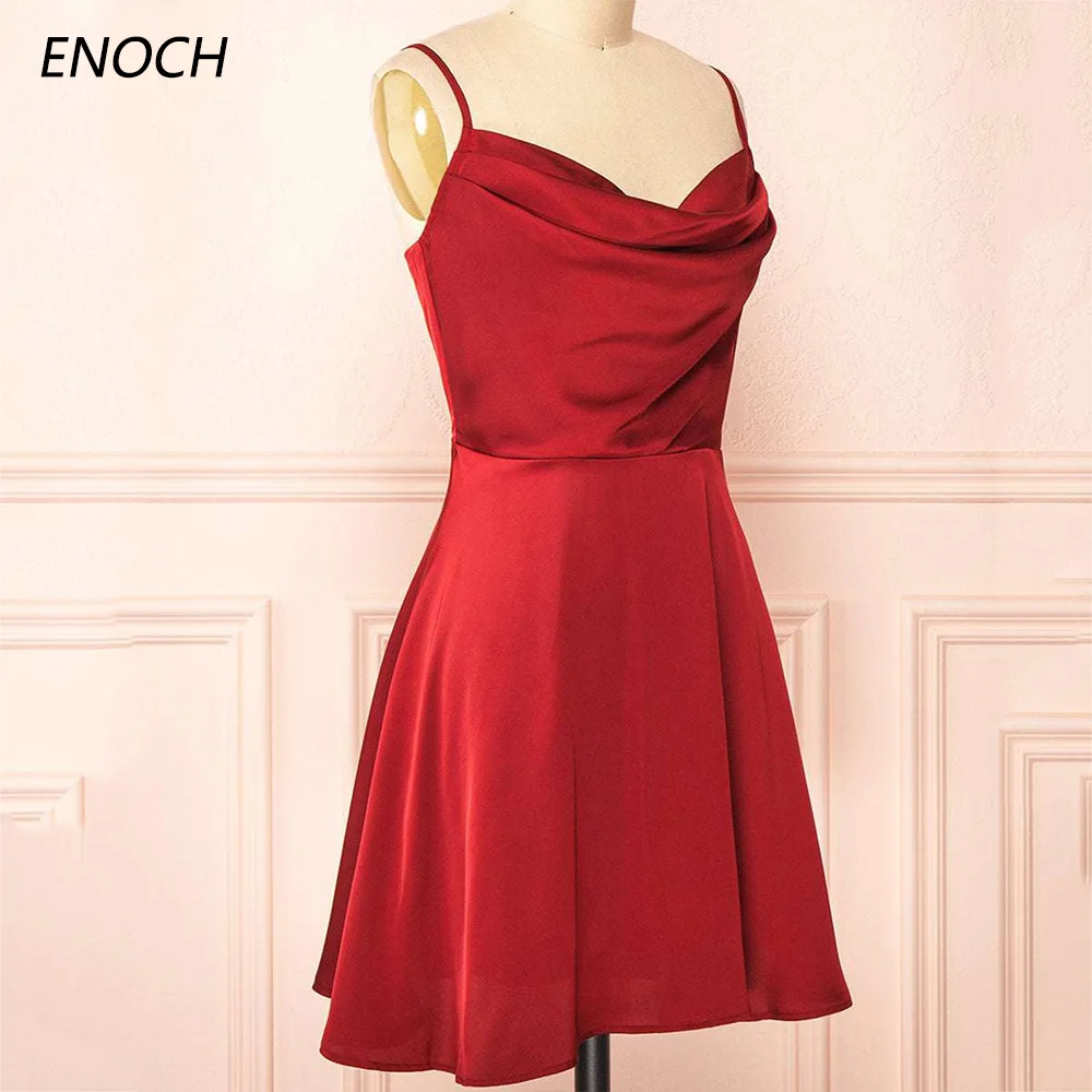 ENOCH Simple A-Line Cowl Neck Sleeveless Short Prom Dresses with Pleated Above Knee Zipper Back Party Gown Vestidos De Festa New