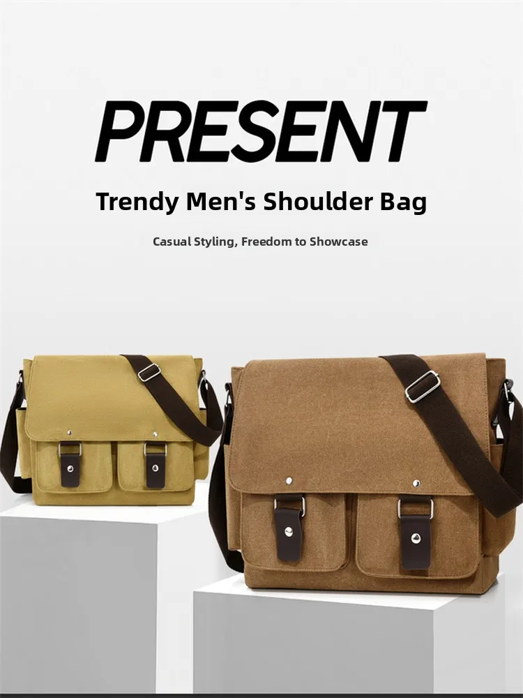 

New 2026 Men's Casual Canvas oulder Bag Crossbody Horizontal Sle Single Strap Magnetic Bule Closure Leisure Bapa