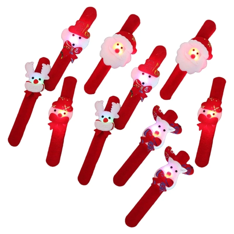 Random Christmas LED Slap Bracelets Bands Exciting Wristbands for Kids Birthday Party Favor Safe Decor Accessory