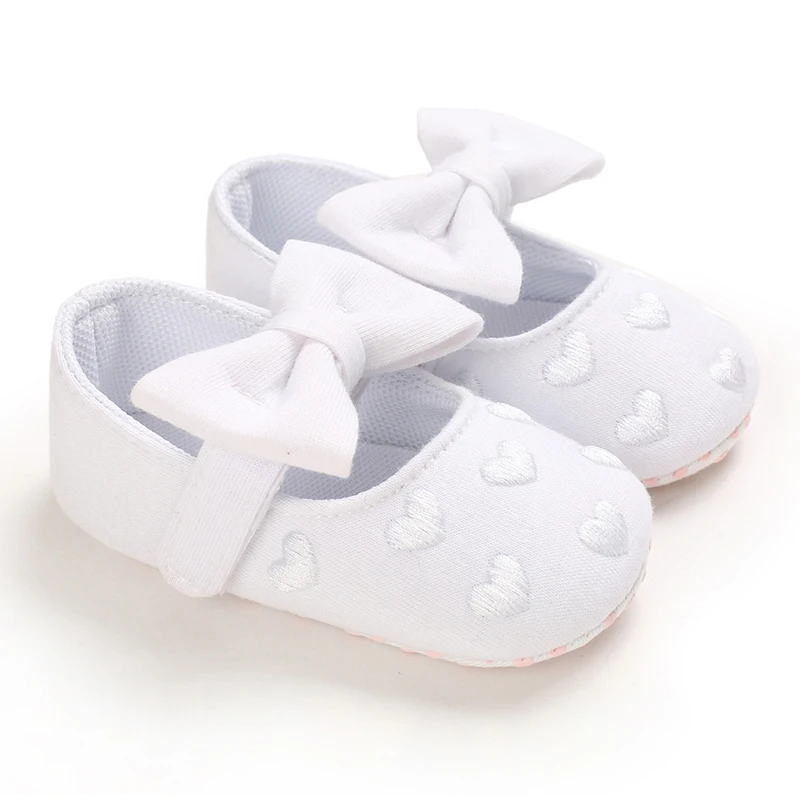 Classic Baby Girl Shoes with Cute Butterfly Bow, Heart-Shaped Soft Sole, First Walking, 0-18 Months