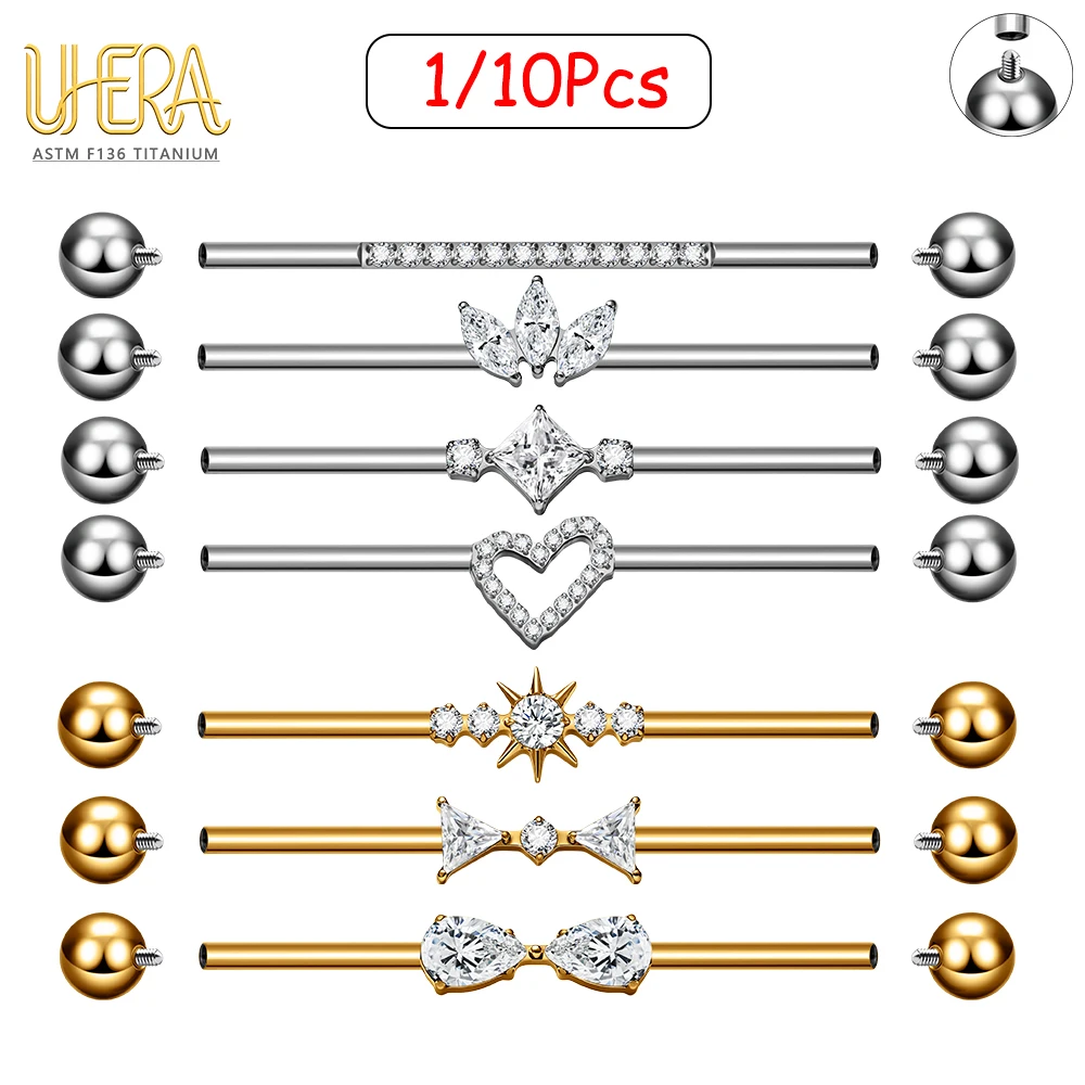 1/10 Stück G23 Titan Barbell Ohrpiercing mit Zirkon-Einlage, Multi-Style Knorpel Industrial Bar Körperpiercing-Schmuck
