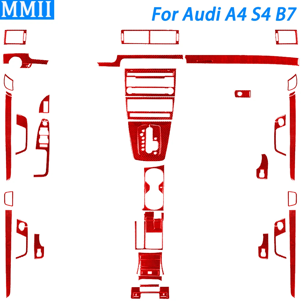 

For Audi A4 S4 B7 2005-2008 Accessories Red Carbon Fiber Gear Shift Center Console Air Outlet Trim Suit Car Interior Sticker