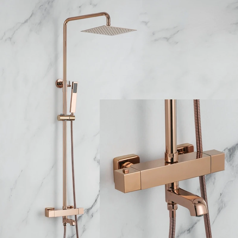 Rose Gold-plated Bathroom Shower Set Rain  Head   Mixer with Hand  Faucet  Rainfall