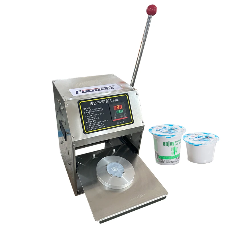 Sellador de película de vaso de plástico Manual, máquina envasadora de sellado térmico, máquina envasadora de película de taza de helado de yogur para tazas Leben