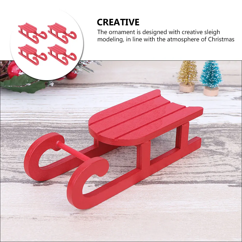 

4 Pcs Sled Sleigh Decoration Gadgets Decorative Hanging Pendants Red Small Miniature for Crafts Office