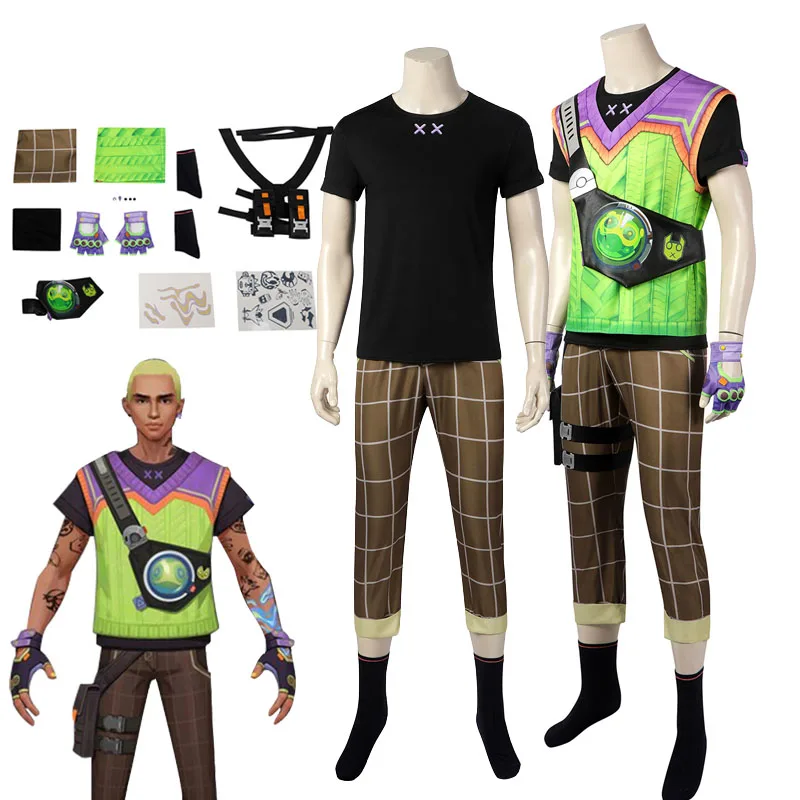 VVALORANT-Costume Cosplay Gekko pour Homme Adulte, T-shirt, GlaPants, Sac, Halloween, Carnaval, Déguisement de ix, Retour Gratuit