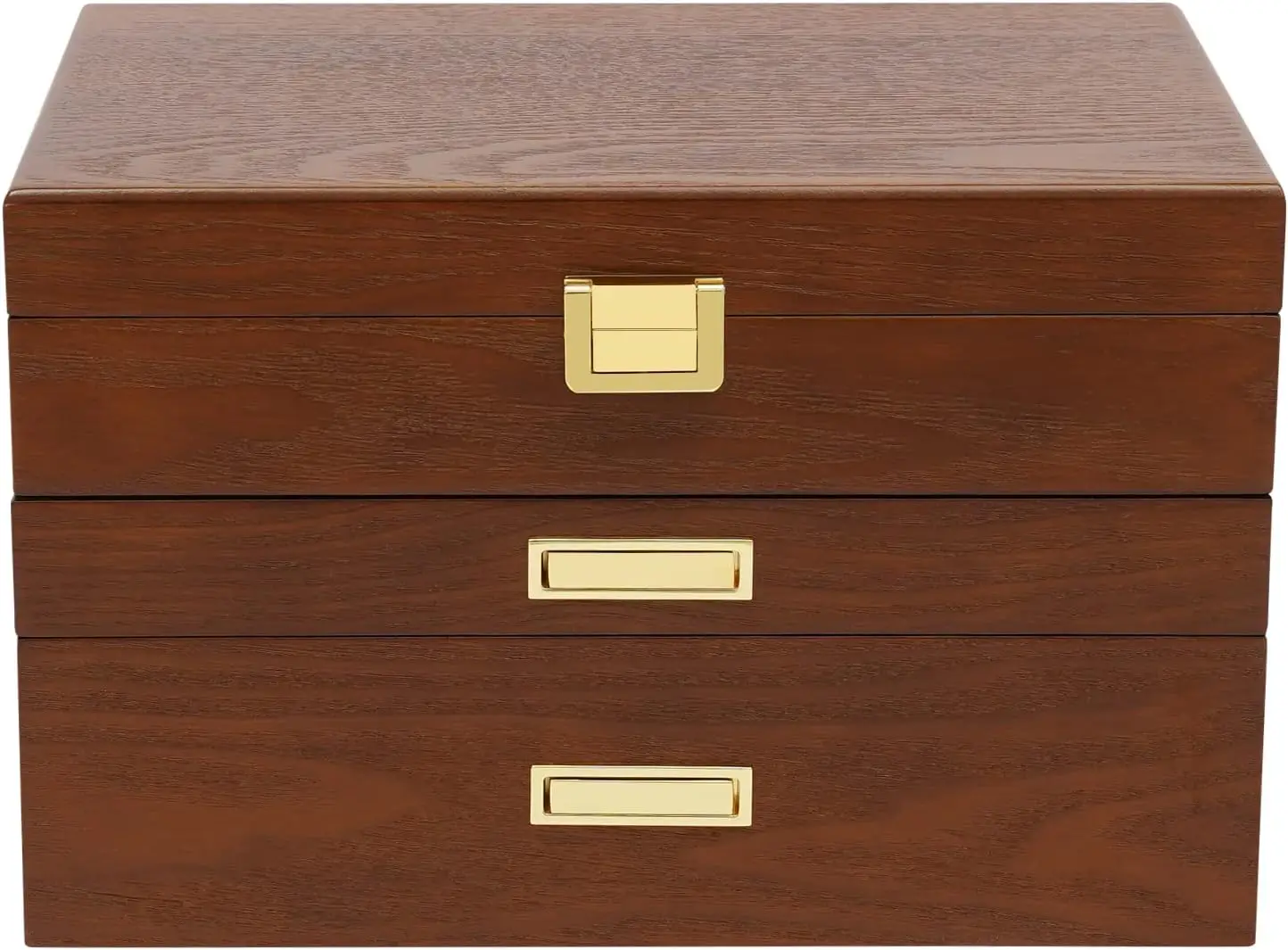 3-Layer Wooden Jewelry Organizer Box for Women, Large Storage with Soft Lining