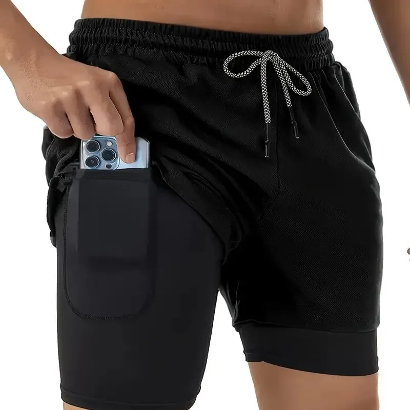 2025 Men's Outdoor Running Shorts - Double-Layer Breathable Lightweight Casual Sports Wear, Quick-Dry Comfort for Gym Summer