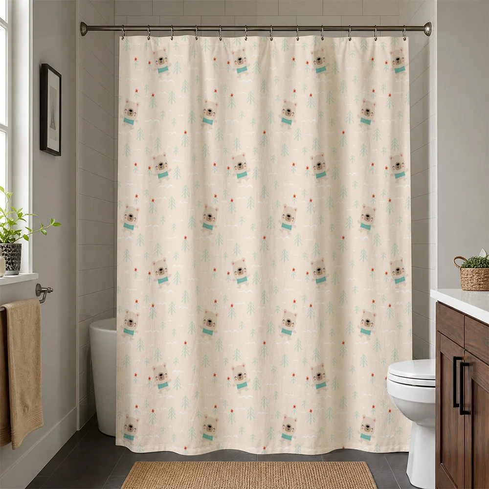 Woodland Pine Tree Shower Curtain Bathroom Decor Cute Neutral Evergreen Pattern Washable Home Aesthetic Liners for Bathrooms