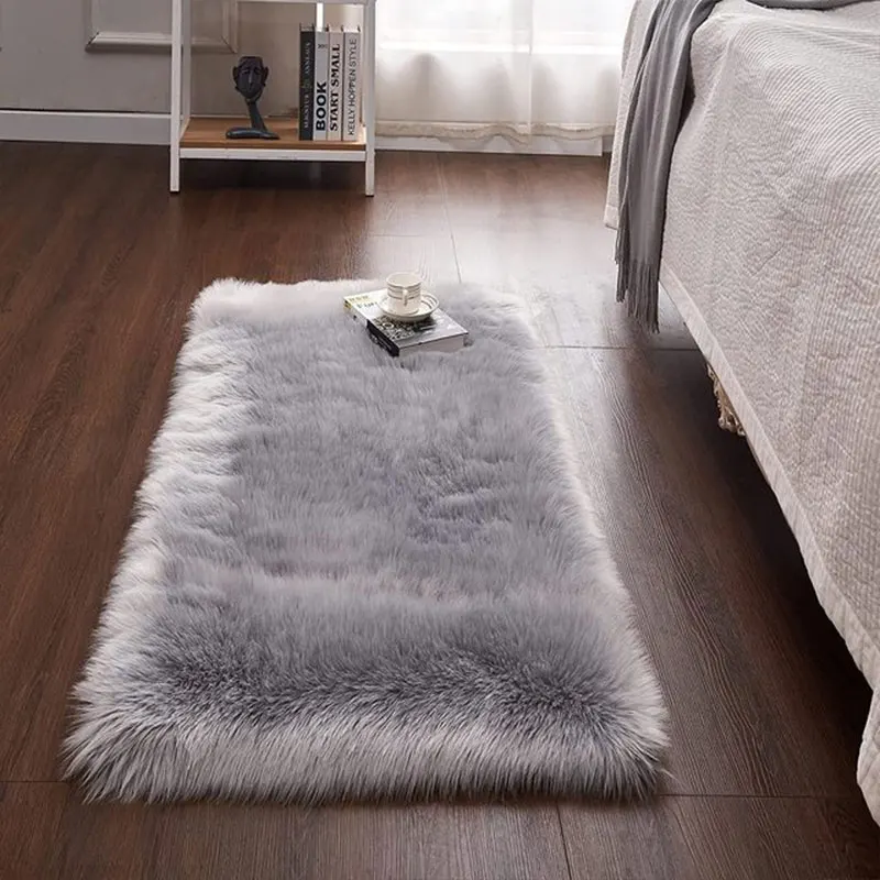 Soft Bedroom Wool Rug Fluffy Washble Kids Room Floor Foot Furry Mat Home Decor Hairy Bedside Area Rug for Living Room Fur carpet