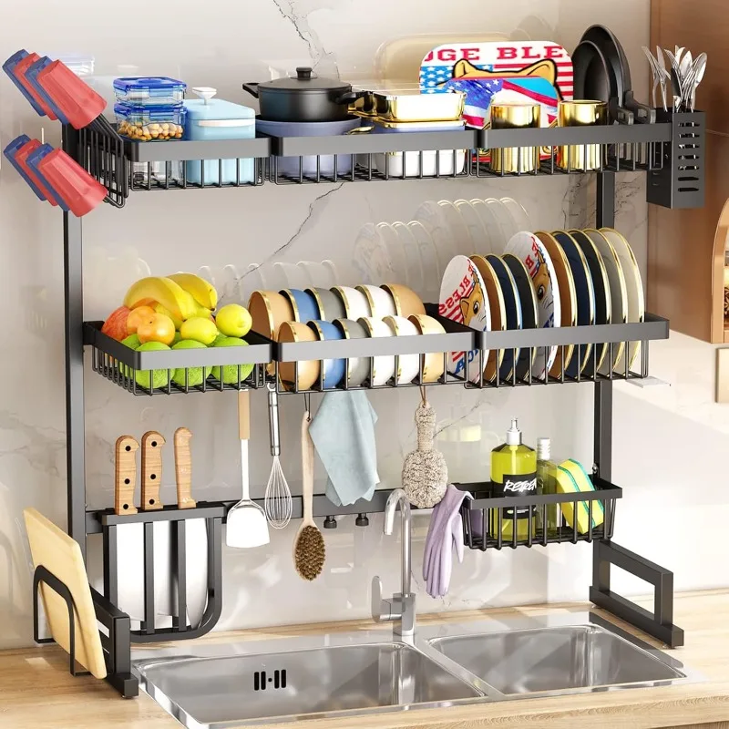 

Over The Sink Dish Drying Rack, 3 Tier Adjustable (33.8 to 41.5 inch) Large Capacity Kitchen Counter Dish Drying Rack