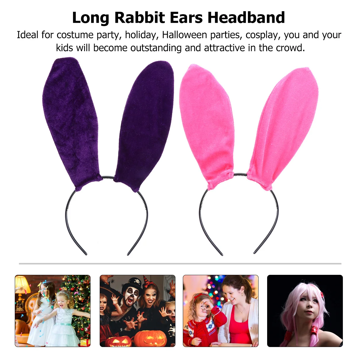 

2 шт., повязка на голову с кроличьими ушками, прочный длинный обруч для волос с заячьими ушками для маскарадного костюма, вечерние, косплей, фестиваль