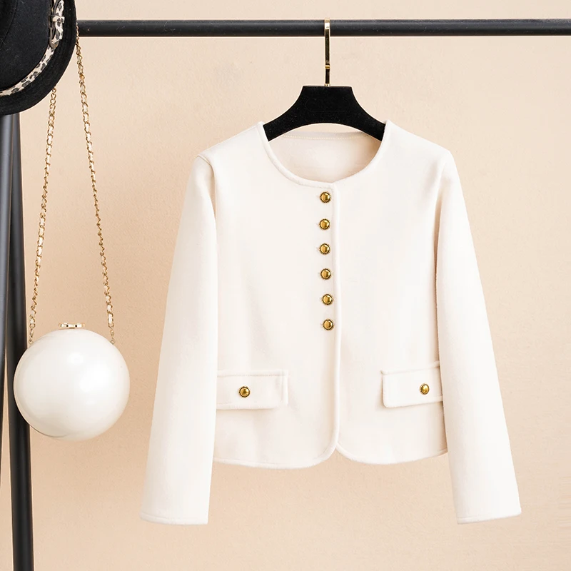 

Двустороннее шерстяное пальто для женщин с лацканами на одной пуговице, весна-осень, новинка, повседневное пальто в стиле ретро, молодежный вид