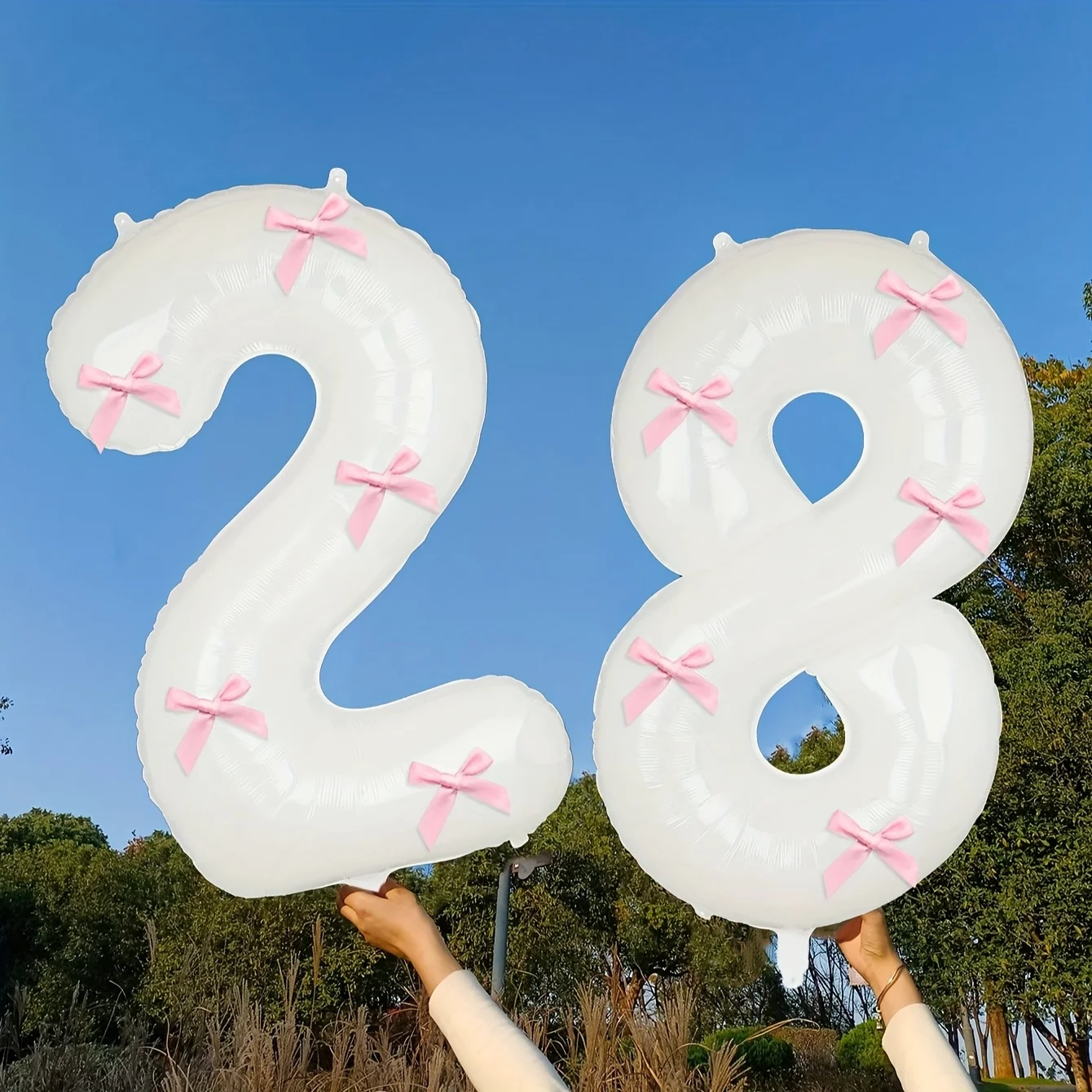 2 Stück 101,6 cm Rosa Schleifendekoration Weiße Digitalballons für Geburtstag Jubiläum Hochzeit Abschlussfeier Neujahrsdekoration – Detail 8