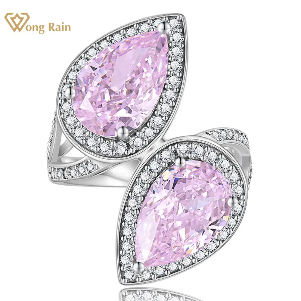 

Wong Rain Vintage 100% 925 Sterling Silver Crushed Ice Cut Pear Simulated Moissanite Gemstone 18K Gold Plated Ring Fine Jewelry