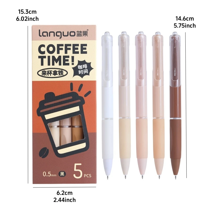 5pcs Coffee Time Gel Pens Set Milk Foam 0.5mm Ballpoint Black Ink for Writing F7668