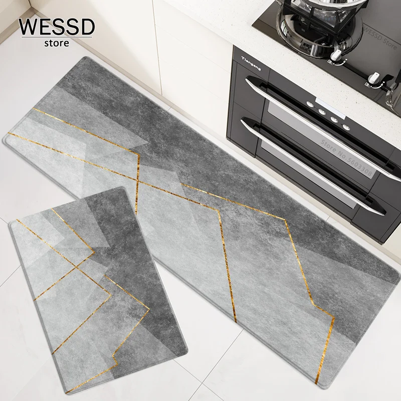 Modern Geometry Kitchen Mats Gray Blue Bedside Mat Custom Carpet Bedroom Rug Long Runner Mat Bath Room