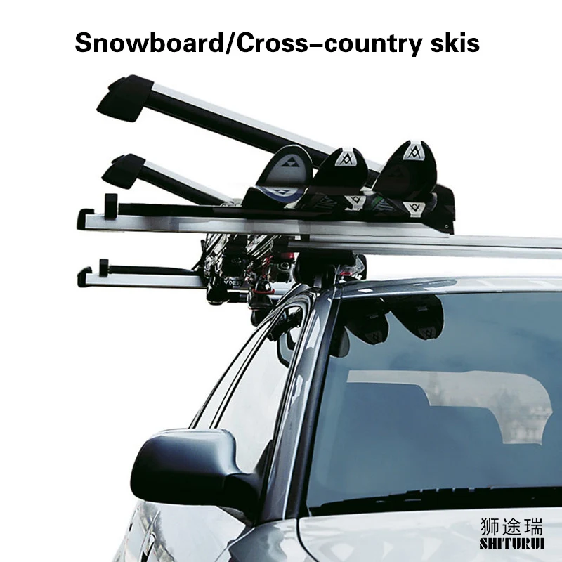 2 pcs Cars Car Roof  Winter Ski Double Snowboard Shoe Roof rack universal aluminum alloy with lock extended Cross-country  board