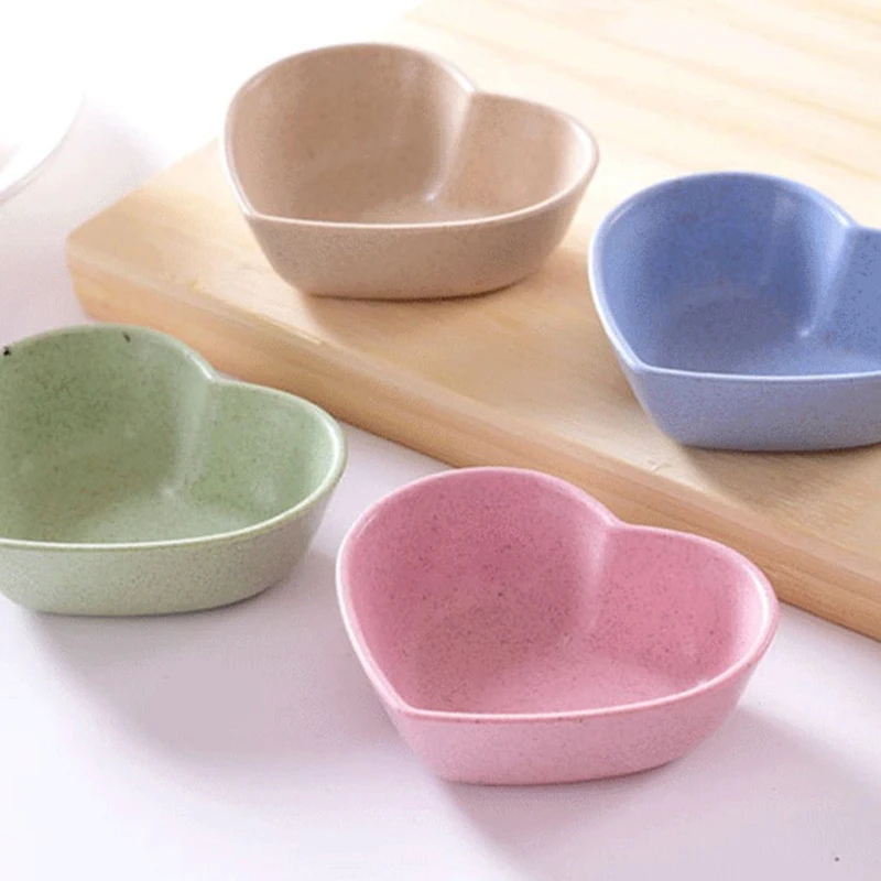 Cute Love Heart Shape Wheat Straw Bowl Vinegar Seasoning Solid Soybean Dish Sauce Salt Snack Small Plate Kitchen Supplies tools