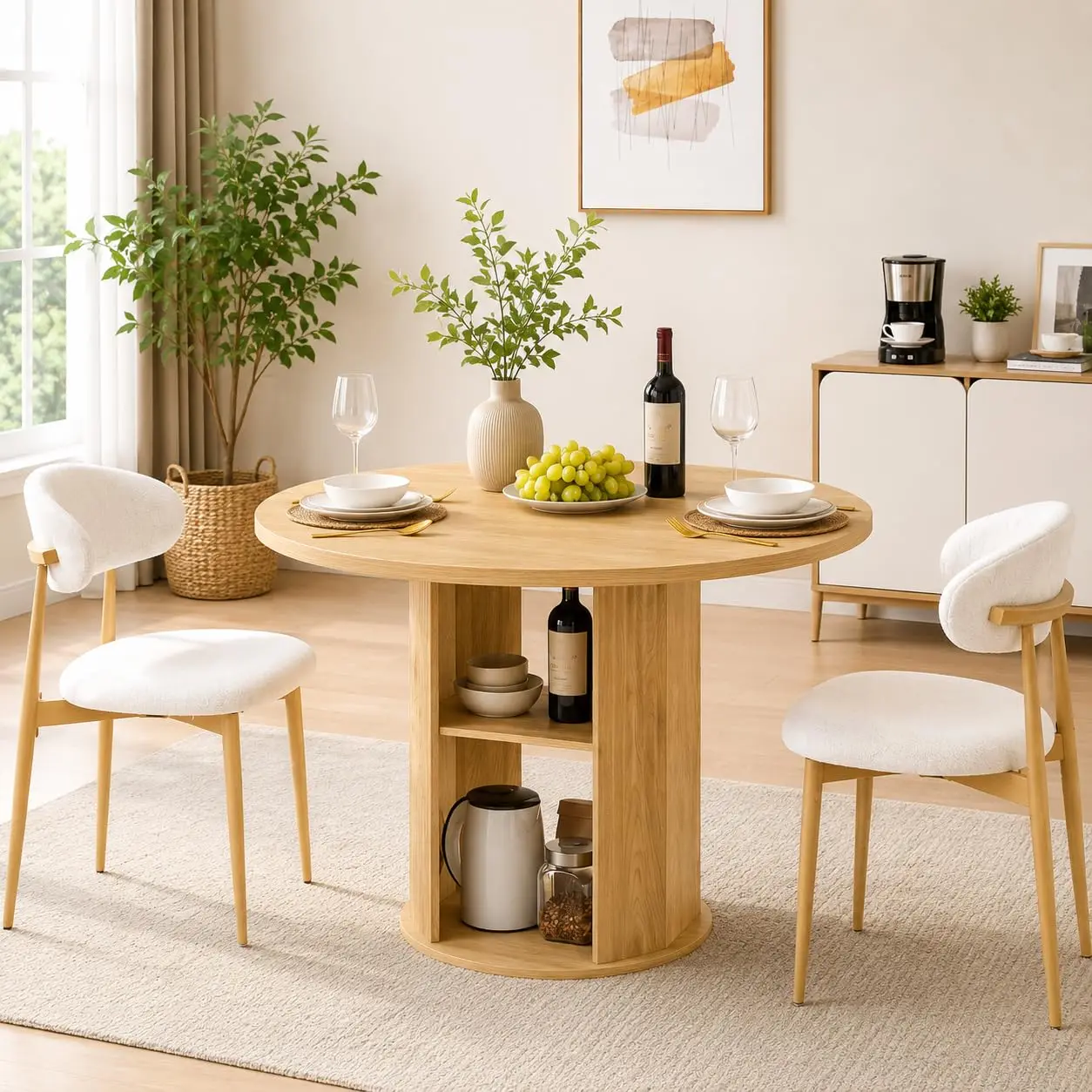 3-Piece Round Dining Table & 2 Chairs Set, Modern 47