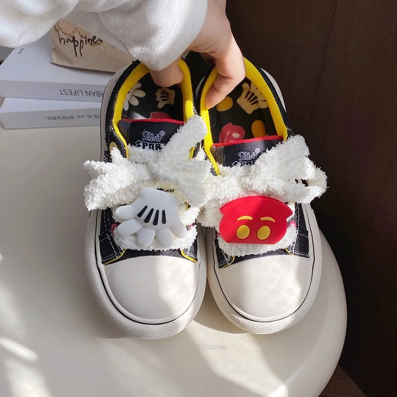 Disney Mickey Cute Canvas Shoes Spring New Design Fashion Thick Sole Shoes Women Casual Sneakers Korean Version Board Shoes Y2k