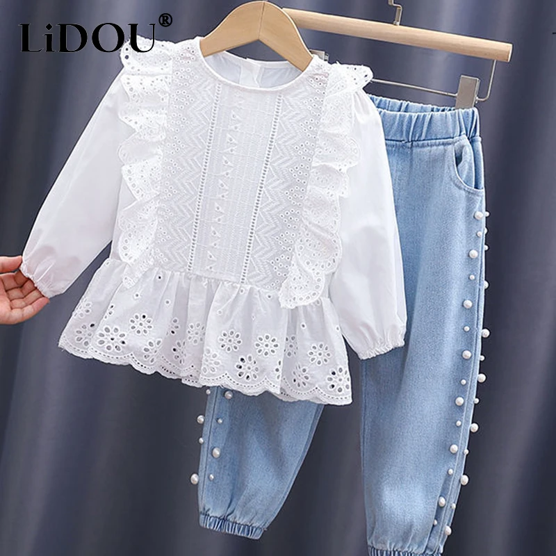 

2023 Autumn Spring Korean Fashion Vintage Aesthetic Girls Suit Sweet Cute Kawaii Clothes Solid Color Sweet Loose Children Sets