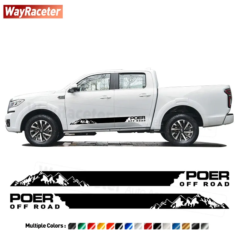 2 Pcs Carbon Fiber Vinyl Door Side Stripes Skirt Sticker For GWM Great Wall Poer 2024 2023 2022 Pickup Off Road Accessories