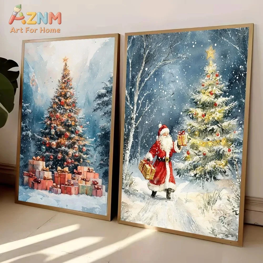 Vintage Christmas Poster Print for Living Room Winter Xmas Santa Claus Decoration Merry Christmas Tree Canvas Painting Wall Art - view 4