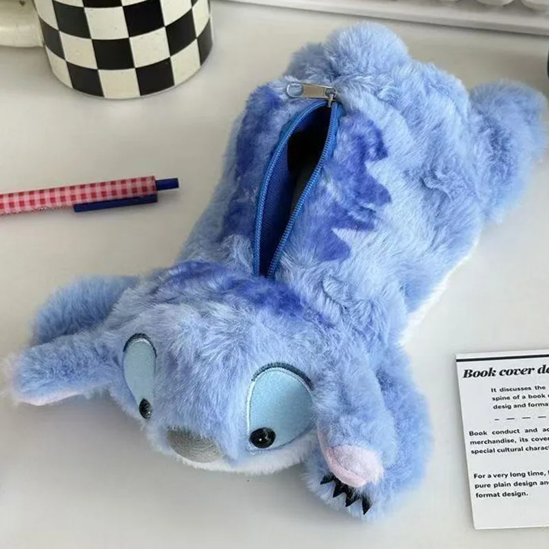 Bolsa para bolígrafos Kawaii de Anime de Disney, estuche bonito de felpa para lápices, caja de papelería para el hogar y la escuela para niños, bolsas de felpa de Lilo & Stitch, juguete de regalo para niños