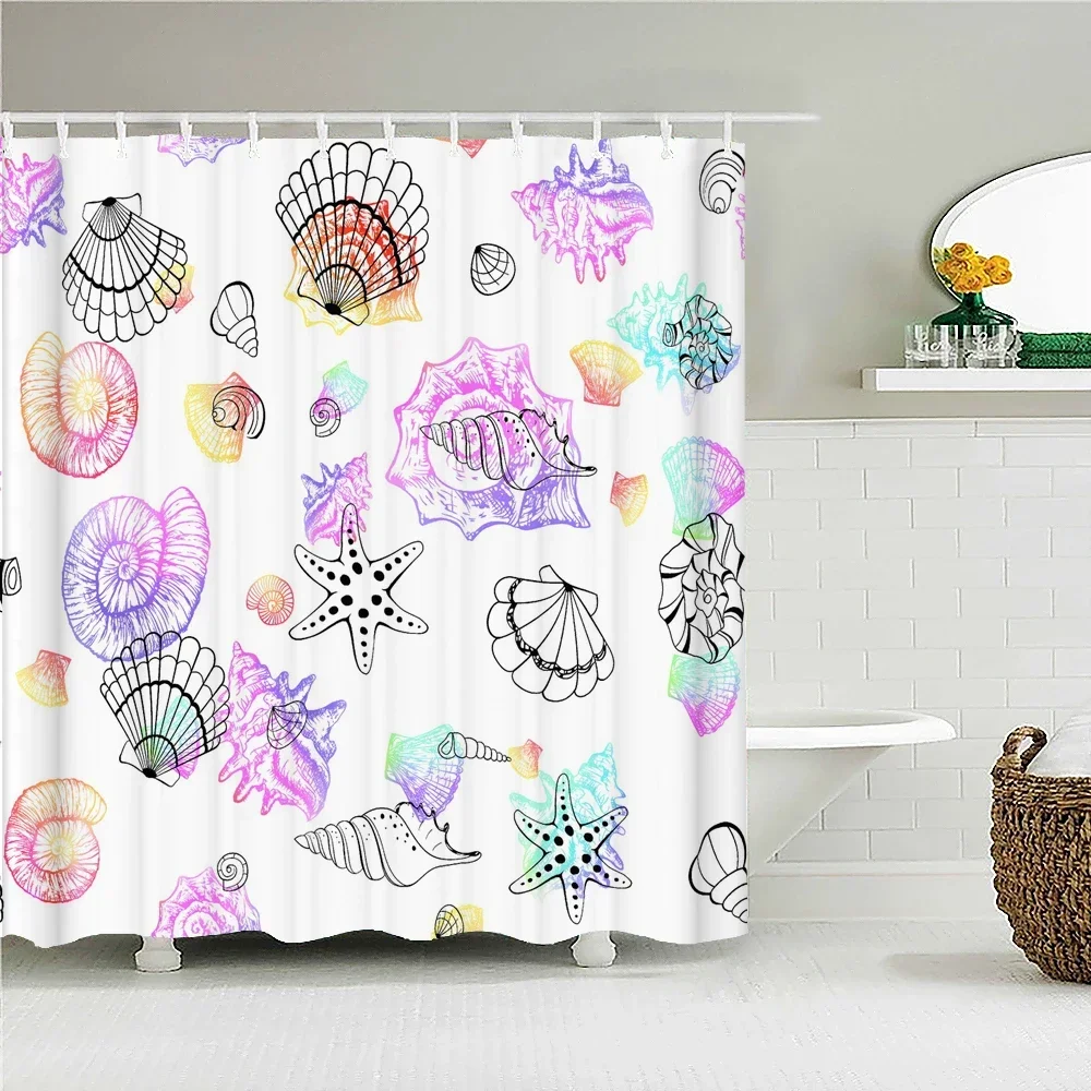 3D Cartoon Ocean Starfish Shell printing Shower Curtain Polyester Waterproof Fabric Bathroom Curtains Decor Partition Screen