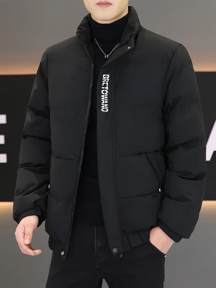 

Men's Winter Thiened Warm Cotton Jaet Stand Collar down Filled Outerwear Youth Faion Long Sve Zipper Closure Casual ...