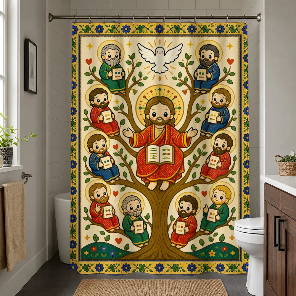 Waterproof Decorative Christian Shower Curtain Last Supper Christ Motif Religious Bathroom Tapestry Decor Shower Screen Art Cano