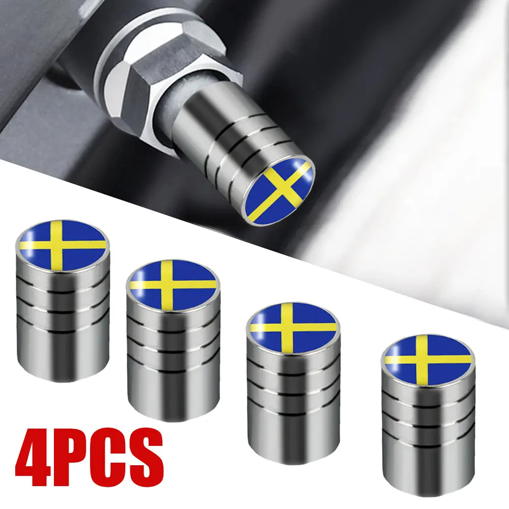 4pcs Car Tire Valve Cap Sweden Flag Emblem Wheel Tire Valves Tyre Air Caps Case for Volvo V70 V60 V40 XC60 S60 Decor Universal