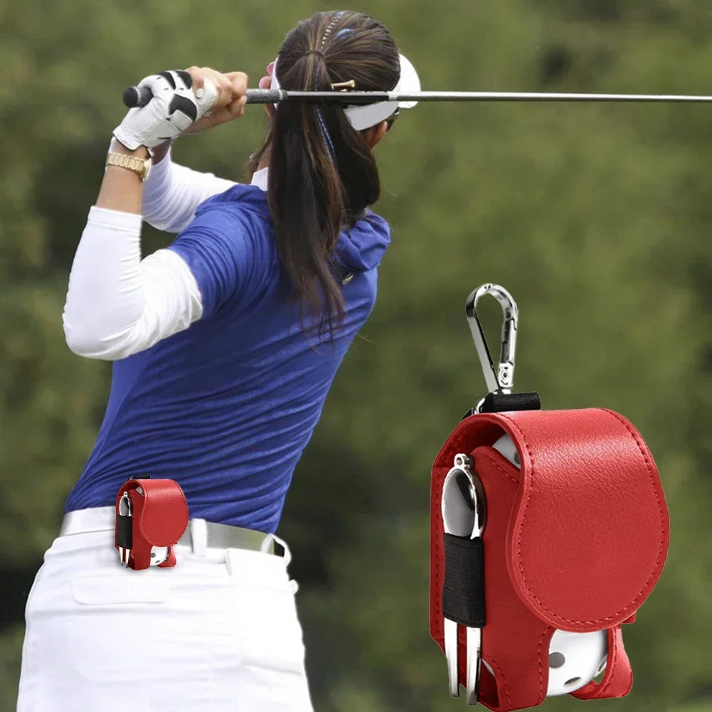 Bolsas de cuero PU para guardar bolas de Golf, bolsa de cuero sintético para colgar en la cintura, con hebilla de Metal, 1 unidad