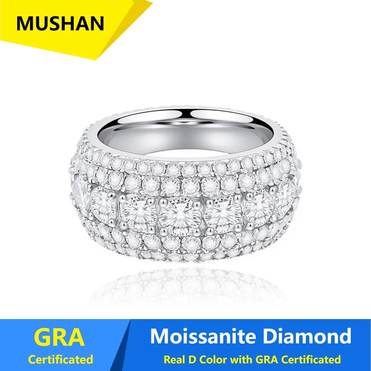 MUSHAN Luxury Jewelry 925 Sterling Silver Ring Band Women GRA Certificate Moissanite Diamond Emerald D Color Rings Fine Jewelry